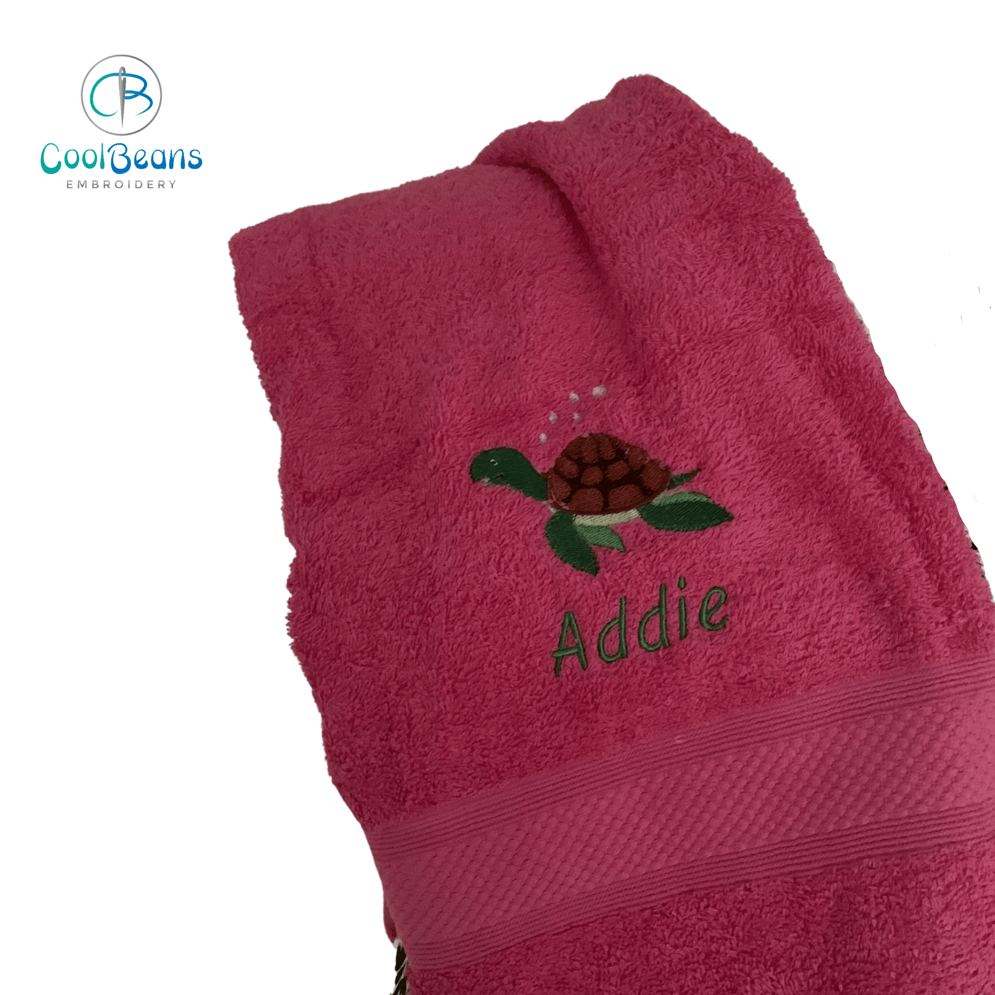 Turtle Embroidered Personalised Towel - Hot Pink