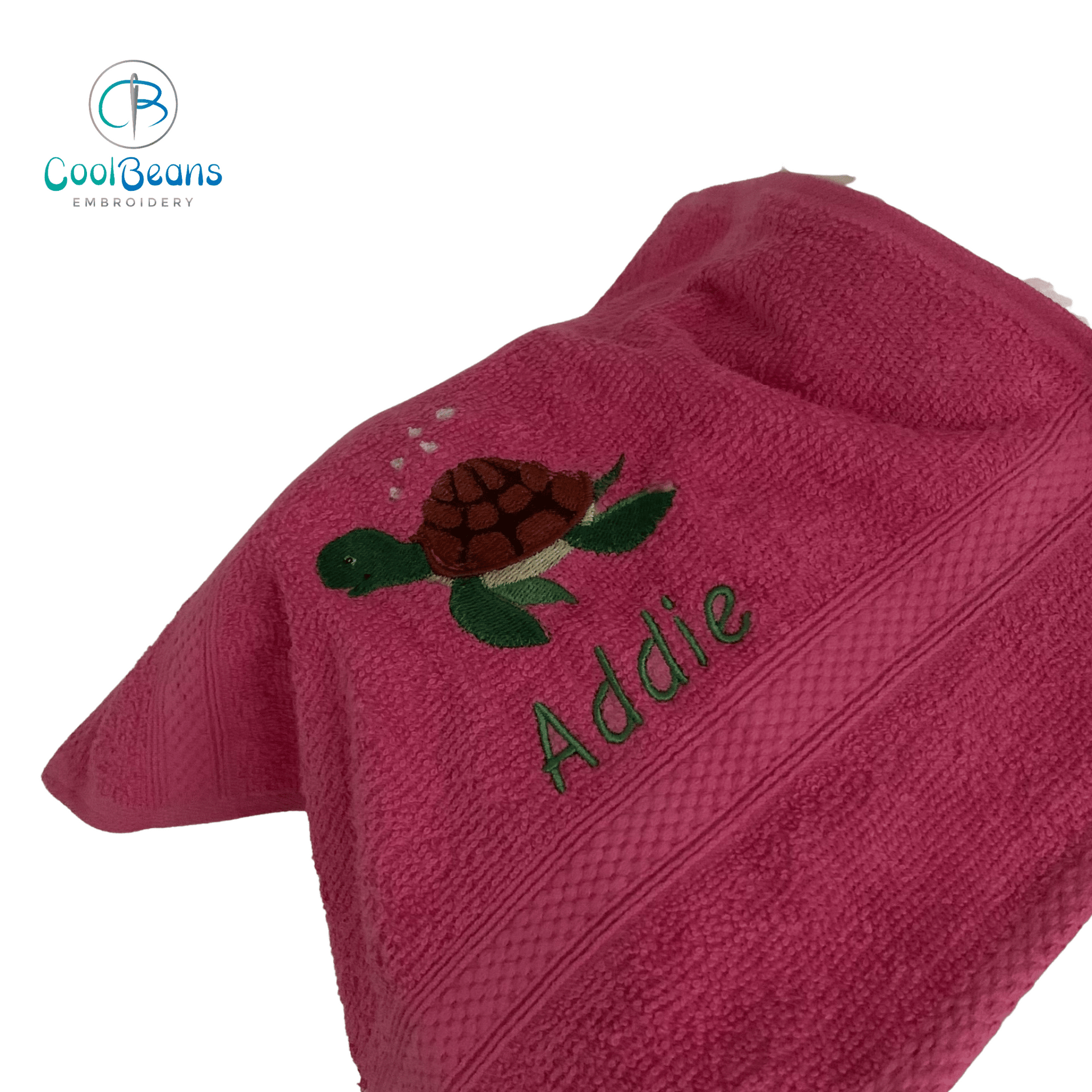 Turtle Embroidered Personalised Face Cloth - Hot Pink