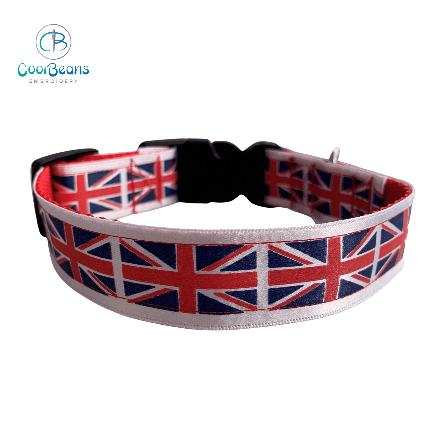 Dog Collar - Union Jack Flag - Handcrafted - Personalised - 25mm - Cool Beans Embroidery & Personalisation