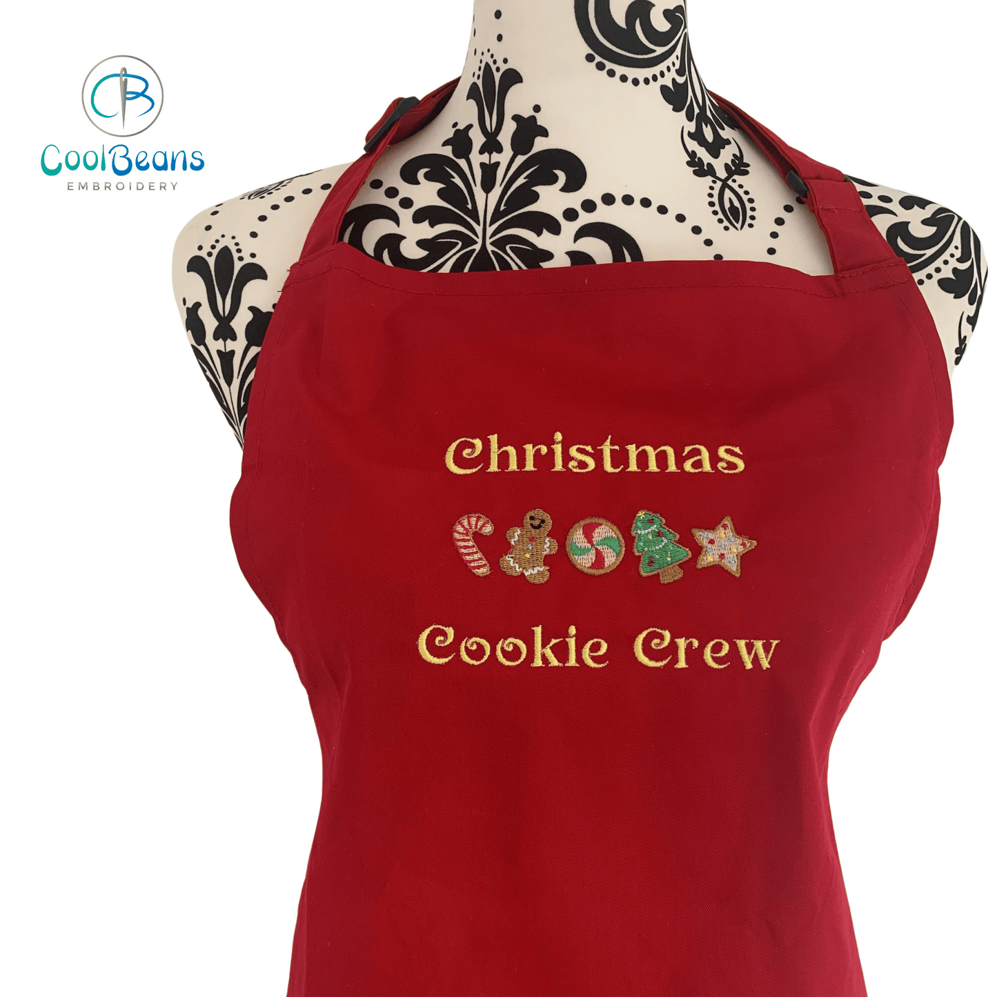 Christmas Cookies Embroidered Persoanlised Apron - Red 