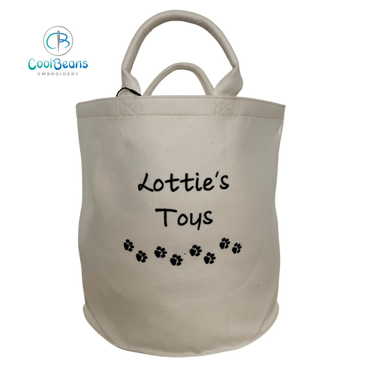 Pet Toy Storage - Mini Paws Felt Trug - Pet Storage Tub - Personalised - Cool Beans Embroidery & Personalisation