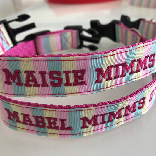 Dog Collar - Pastel Block - Handcrafted - Personalised - 25mm - Cool Beans Embroidery & Personalisation