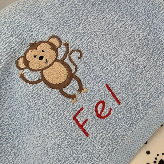 Monkey Waving - Kids Large Fleece Blanket - Personalised - Cool Beans Embroidery & Personalisation