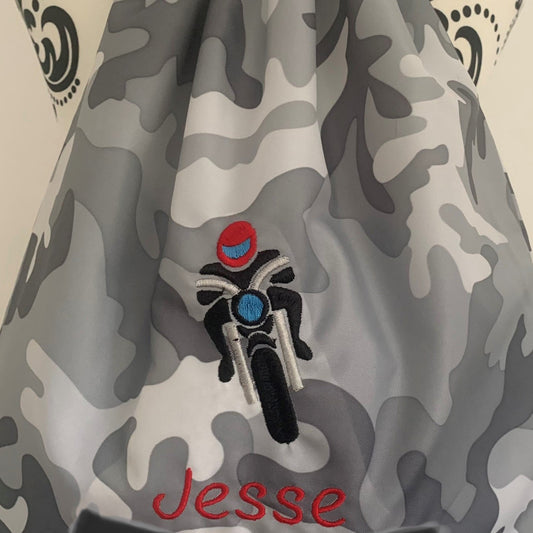 Motorbike Drawstring Gym Bag - Personalised - Cool Beans Embroidery & Personalisation