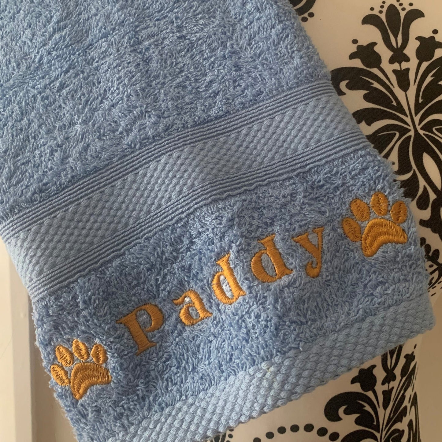 Dog Towels - Paws Side - Personalised - Font B - Cobalt Blue