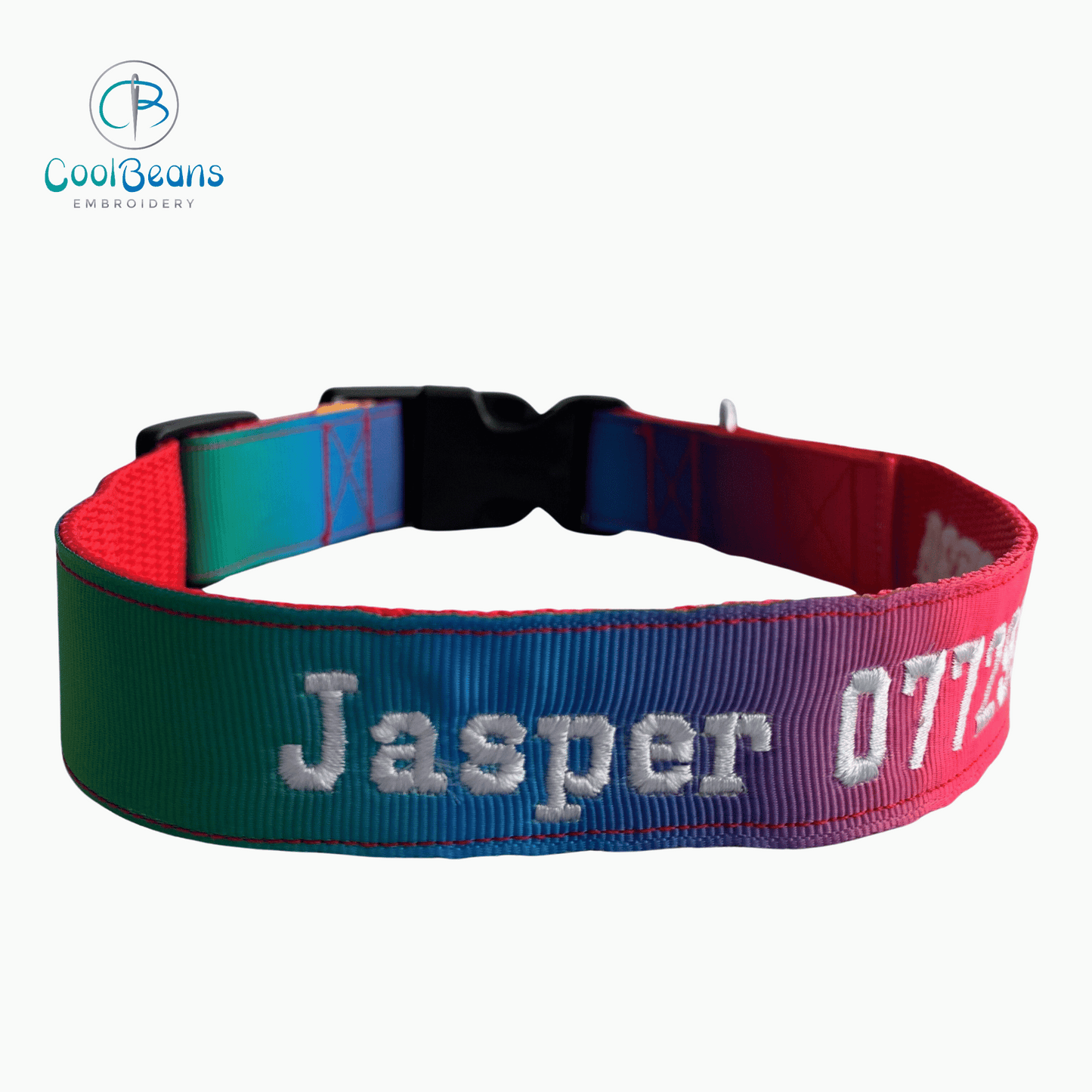 Dog Collar - Rainbow Ombre - Handcrafted - Personalised - 25mm - Cool Beans Embroidery & Personalisation