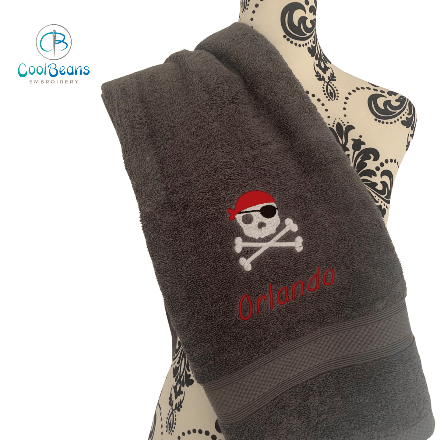 Skull & Crossbones - Pirates Towel - Personalised - Cool Beans Embroidery & Personalisation