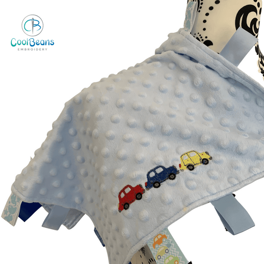 Cars - Baby Bubble Taggy Blanket / Satin Comforter - Personalised - Cool Beans Embroidery & Personalisation